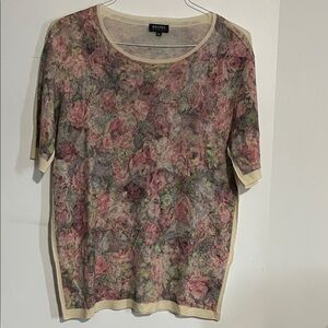 Escada Floral Short Sleeve Top - Pink and Green